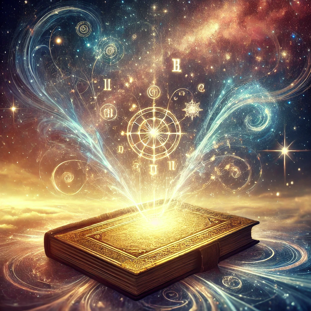 Registros Akáshicos — libro dorado cósmico con energía del alma